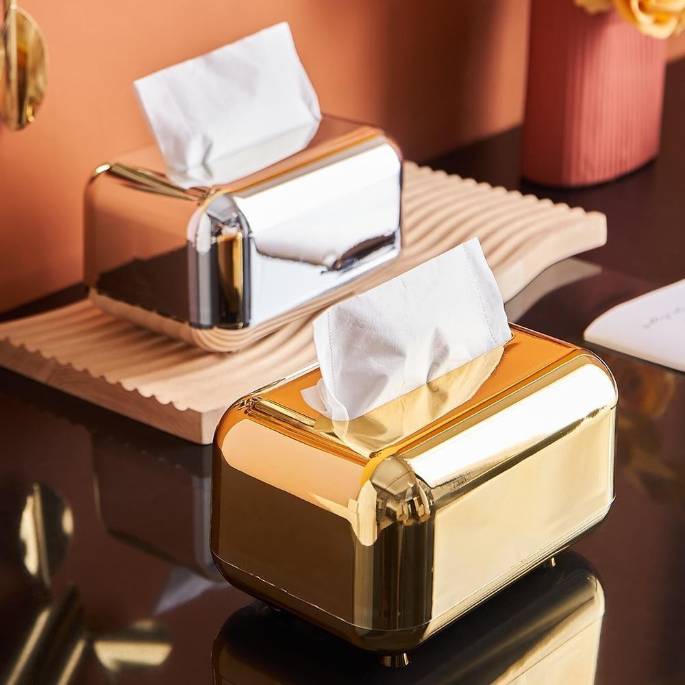 Dekorative Taschentuchbox für Wohnzimmer, Schlafzimmer oder Büro, goldfarben.