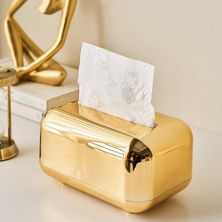 Silberne, praktische Taschentuchbox für moderne Wohnaccessoires im Büro.