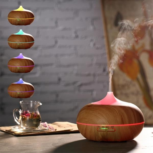 Eleganter Aroma Diffusor & Luftbefeuchter in Holzoptik. Ultraschall-Technologie für ätherische Öle zu Hause.