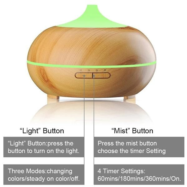2-in-1 Ultraschall-Luftbefeuchter und Aroma Diffusor in stilvoller Holzoptik für Entspannung & Wohlbefinden.
