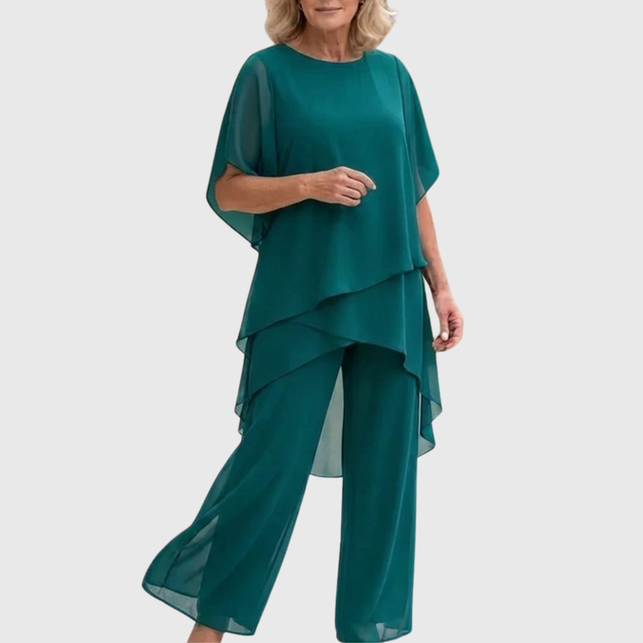 Stylischer Damen Anzug für Abendgarderobe oder Business: Drapierte Palazzo-Hosen für einen raffinierten Touch.