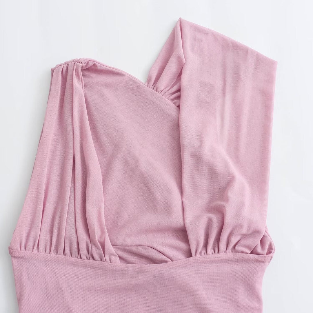 Fashion Damen Body: Eleganter Bodysuit in Leopardenmuster & Hellblau/Rosa, V-Ausschnitt, ideal für Abendmode.