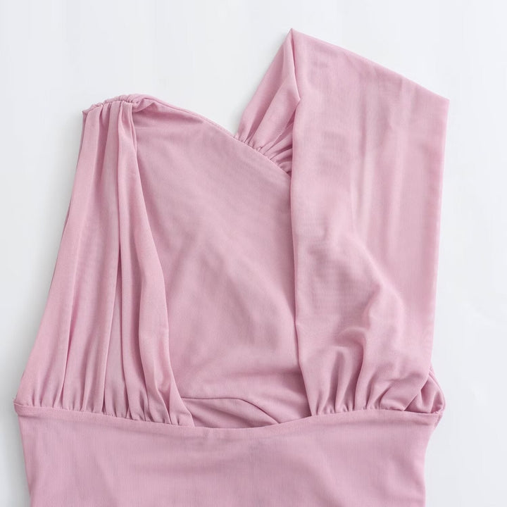 Fashion Damen Body: Eleganter Bodysuit in Leopardenmuster & Hellblau/Rosa, V-Ausschnitt, ideal für Abendmode.
