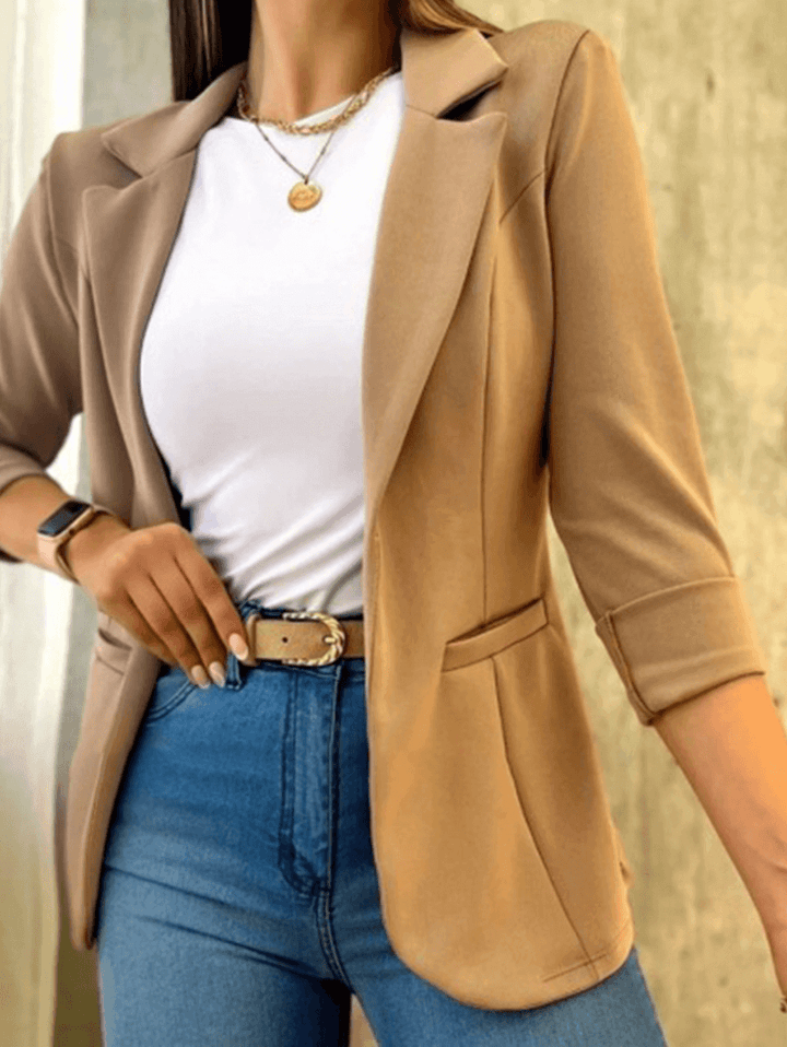 Stilvoller Damen Business Blazer, Langarm, mit Reverskragen; perfekt für Frühling, Herbst und elegante Büro-Looks.