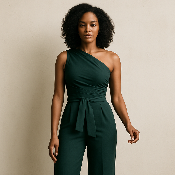 Weicher Damen Jumpsuit Phoebe mit Ein-Schulter-Design. Ideal für sommerliche Abende und elegante Events.
