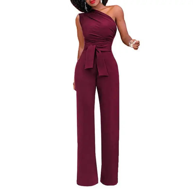 Phoebe Damen Jumpsuit: Eleganter Ein-Schulter-Einteiler mit bequemer Passform und modisch weiten Beinen.