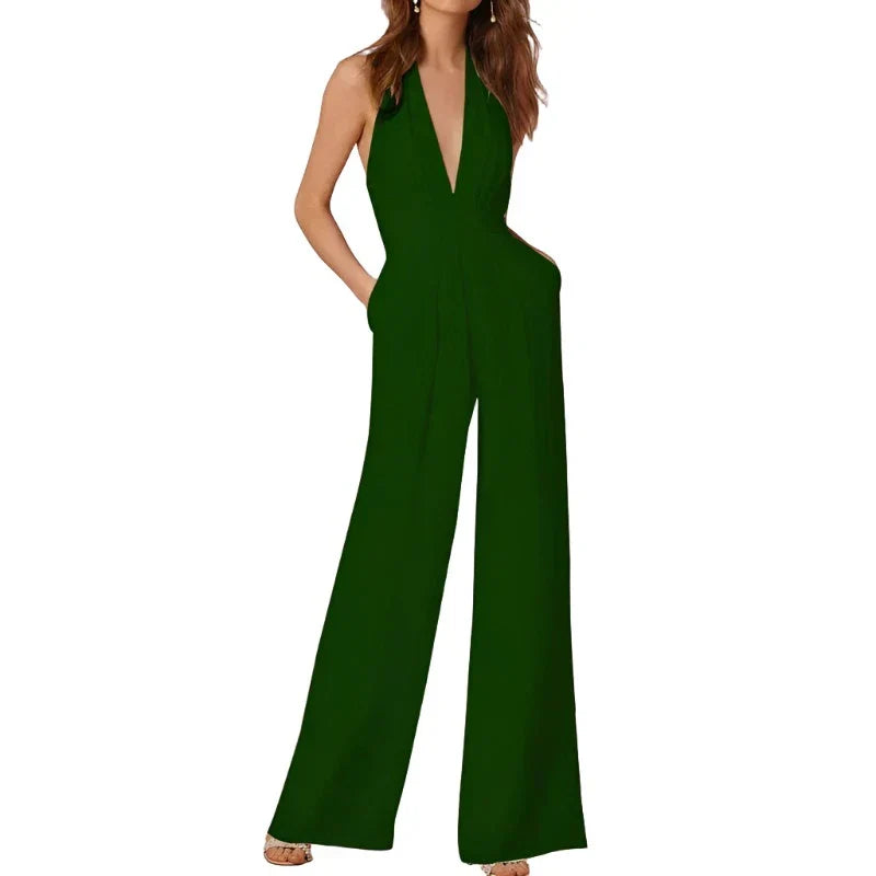 Komfortabler, trendiger Damen Jumpsuit mit weitem Bein. Ideal für Freizeit oder Party. Modischer Einteiler.