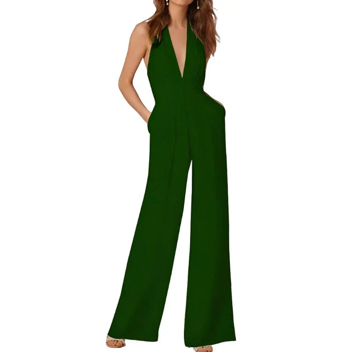 Komfortabler, trendiger Damen Jumpsuit mit weitem Bein. Ideal für Freizeit oder Party. Modischer Einteiler.
