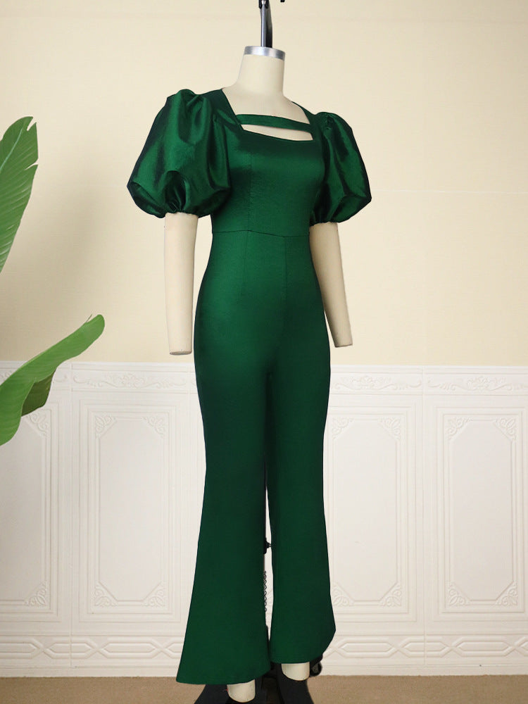Trendiger Damen Jumpsuit mit schicken Puffärmeln und taillierter Passform, perfekt für einen modischen Auftritt.