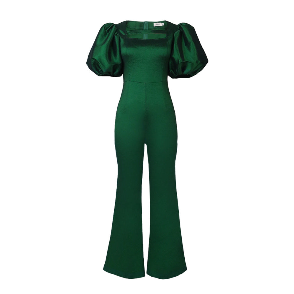 Festlicher Damen Jumpsuit: schmeichelhaft tailliert, mit eleganten Puffärmeln, ideal für Abend- und Partylooks.