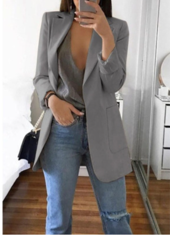 Stylischer Langblazer Elise für Damen; eleganter Blazermantel. Ideal für Business & Freizeit im Frühling/Herbst.