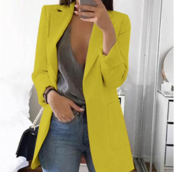 Damen Langblazer Elise: Eleganter Blazermantel mit Langarm. Vielseitig für Business & Freizeit. Frühling/Herbst.
