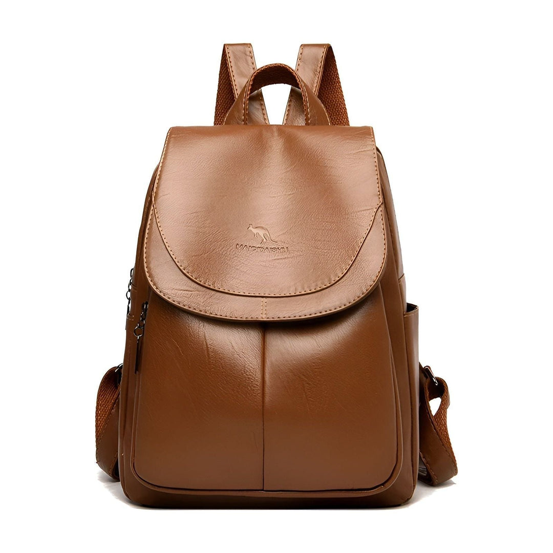 Detaillierte Ansicht des eleganten Damen Lederrucksacks, zeigt verstellbare Träger und viel Stauraum.