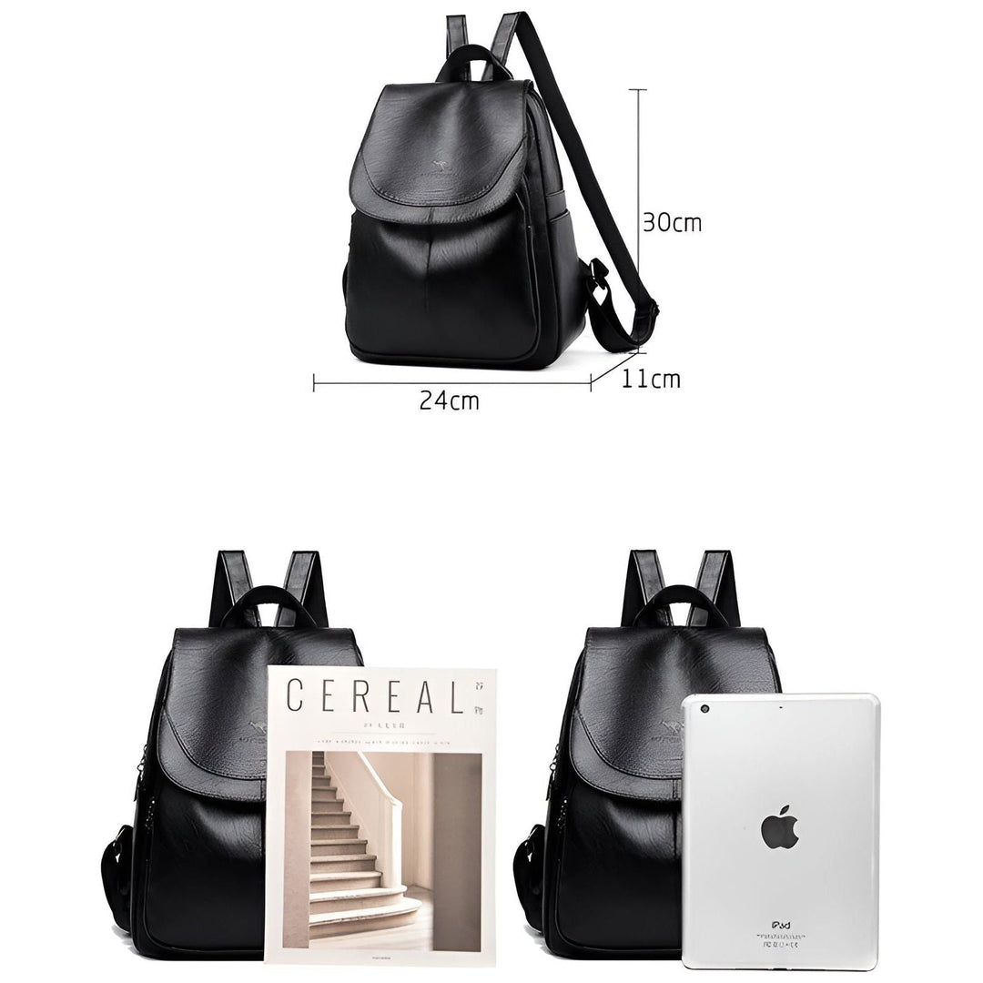 Klassischer schwarzer Damen Leder Rucksack, stilvoll und leicht, perfekter Begleiter für jede Gelegenheit.