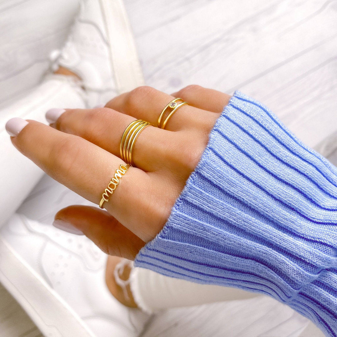 Vergoldeter Mama-Ring für Damen, 925er Sterling Silber. Ein moderner Liebesbeweis für die Mutterschaft.