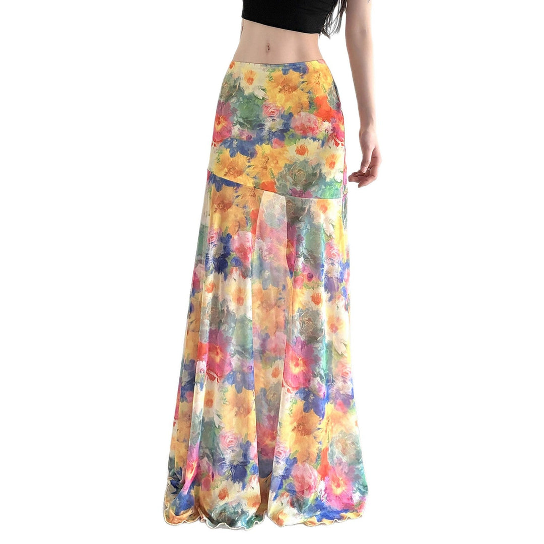 Modischer A-Linien Maxirock für Damen, eleganter Floralrock mit Blumenmuster für warme Sommertage.