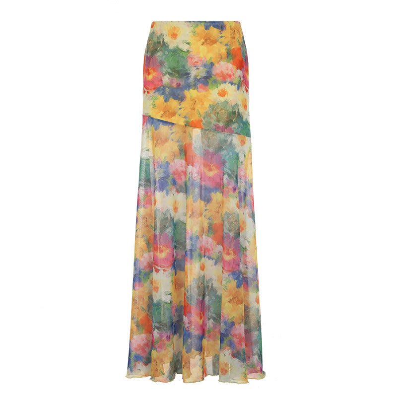 Vielseitiger Damen Freizeitrock, eleganter langer Maxirock mit Blumenmuster, ideal als Sommerrock.