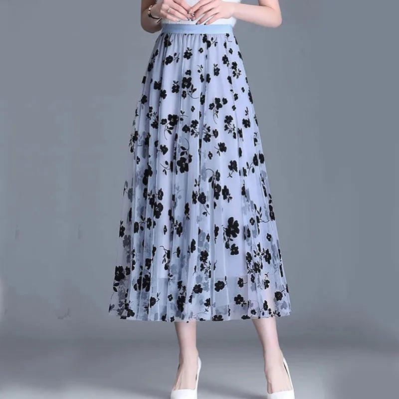 Eleganter Mesh Midi-Rock Fiona für Damen, vielseitig kombinierbar. Trendiger Sommer- & Frühlingsrock für Damenmode.