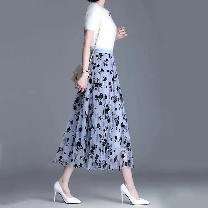 Trendy Damen Midi-Rock Fiona, luftig-leichter Mesh-Stoff. Stilvoller & bequemer Rock für Frühlings- und Sommeroutfits.