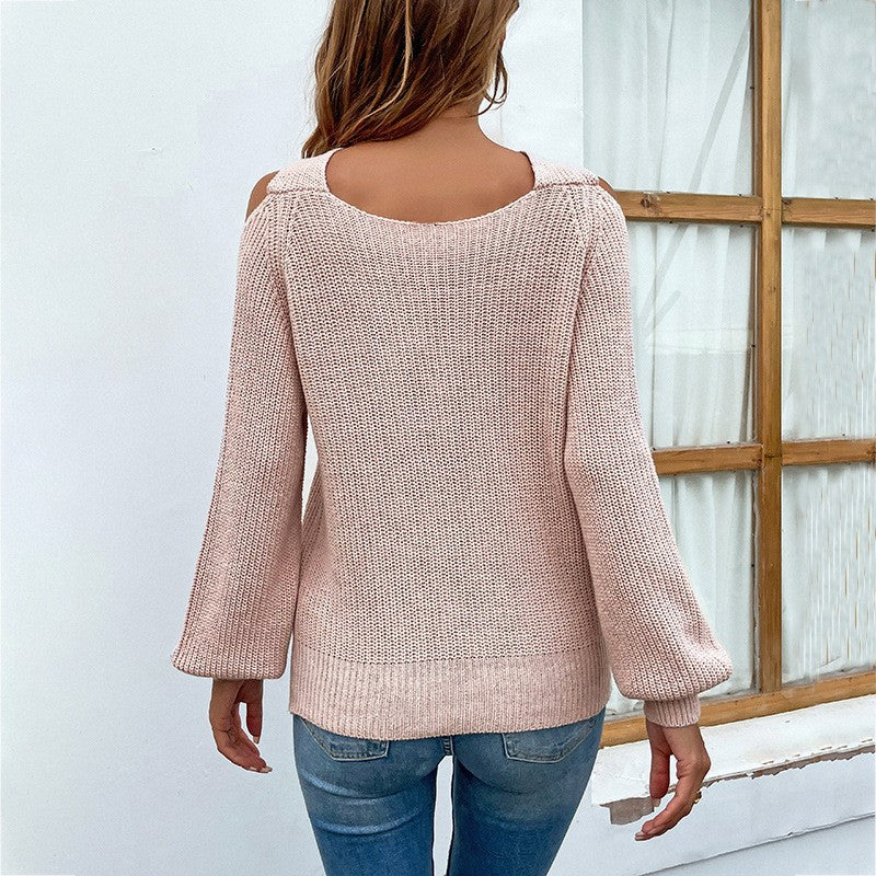 Komfortabler Damen Langarmpullover, schulterfrei, mit elegantem Schlitz, Basic Strick für Wintermode.