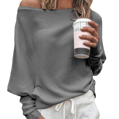 Trendiger Off-Shoulder Langarm-Strickpullover für Damen in Schwarz, bequem und modisch für kühle Tage.