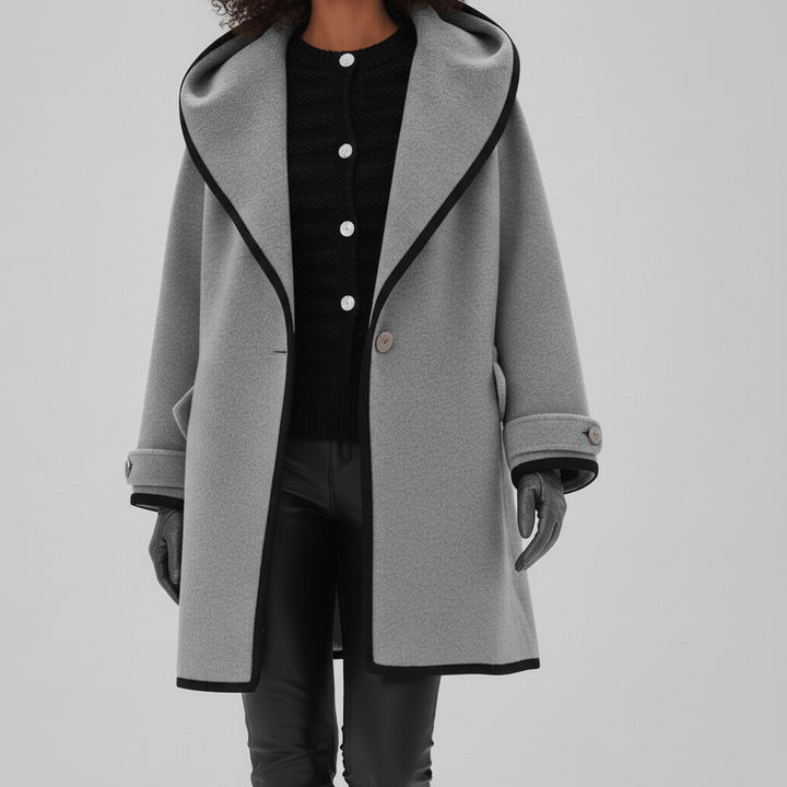 Eleganter Damen Oversized Mantel Stephanie mit Kapuze für Winter & Übergang. Stilvolle Damenbekleidung.