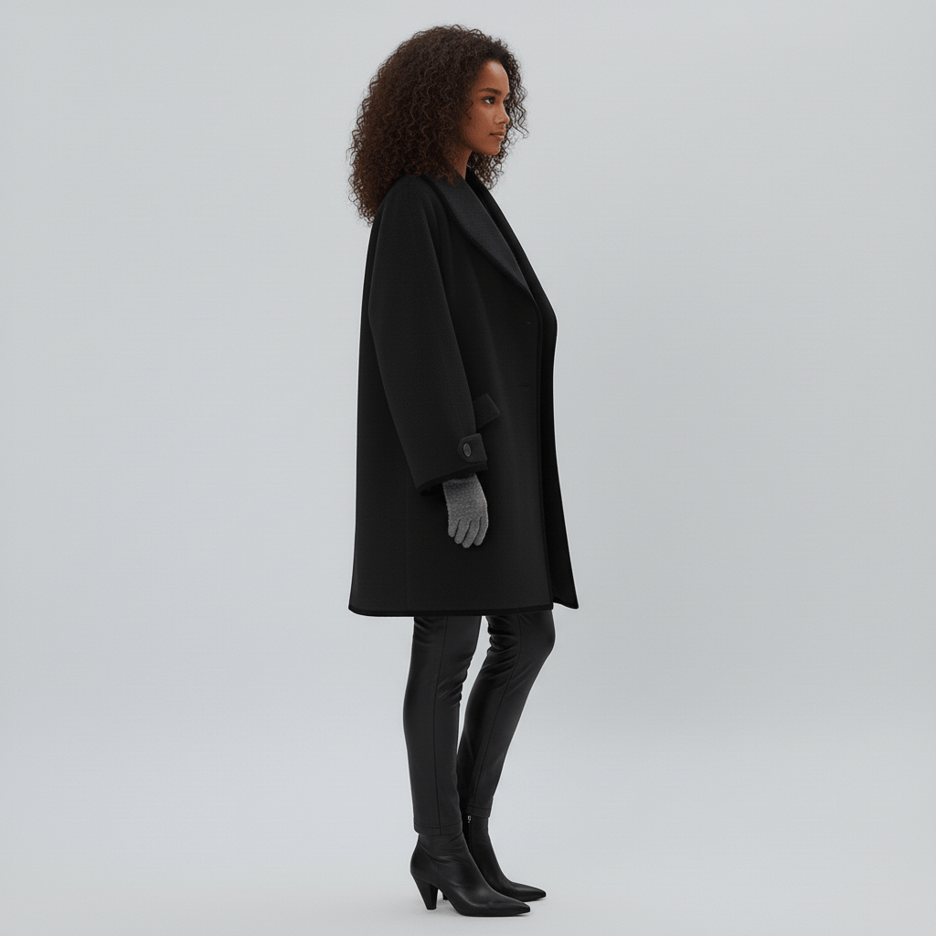 Rückenansicht des eleganten Oversized Mantels Stephanie, modische Damenbekleidung.