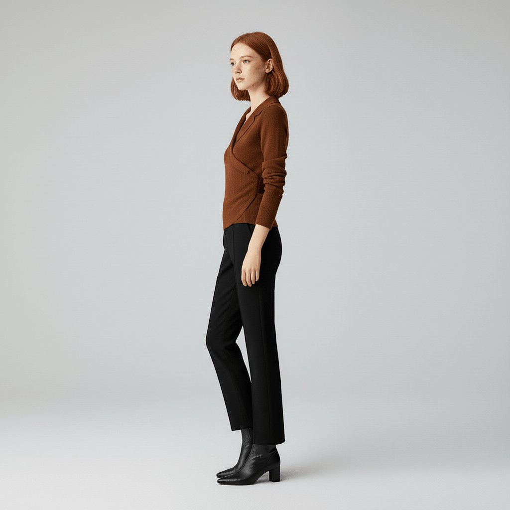 Moderner Damen Strickpullover mit schmeichelhaftem drapiertem V-Ausschnitt. Ideal für elegante Business-Looks.