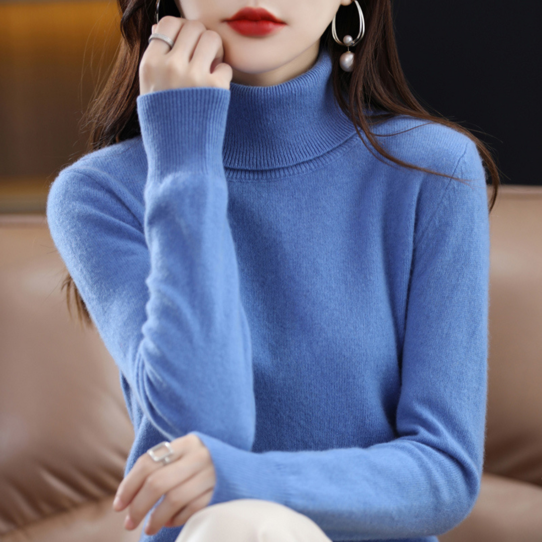 Stilvoller Damen Rollkragenpullover, ideal als elegantes Winter Oberteil für Damenmode und Freizeit.