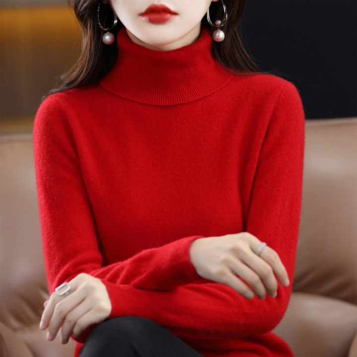 Ansicht des eleganten Damen Rollkragenpullovers, ein warmer Winterpullover für stilvolle Damenmode.