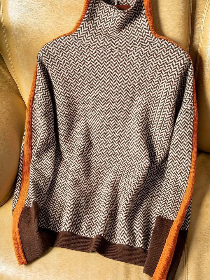 Damen Rollkragenpullover in leuchtendem Orange. Warmer Strickpullover, gemütliches Langarm Oberteil für die Freizeit.