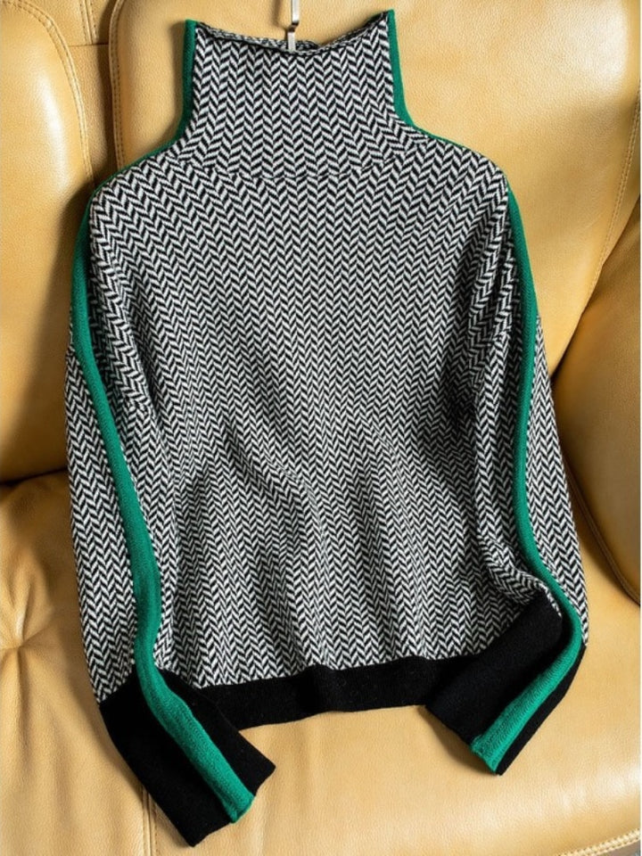 Grüner Damen Rollkragenpullover. Zeitloser & bürotauglicher Strickpullover, ideal für elegante Herbst-Looks.