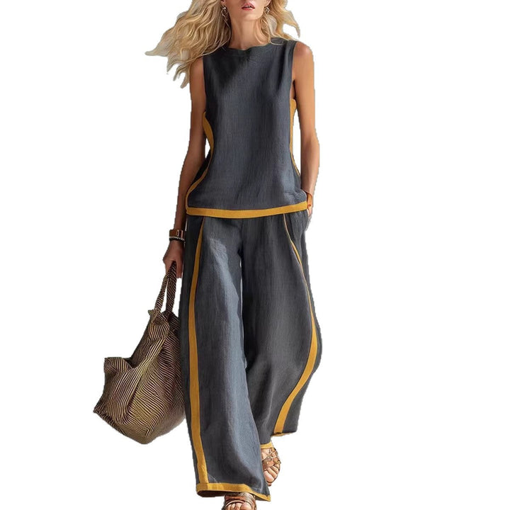 Stilvoller Damen Zweiteiler für den Sommer: ärmelloses Top & Hose mit weitem Bein, bequem & chic.