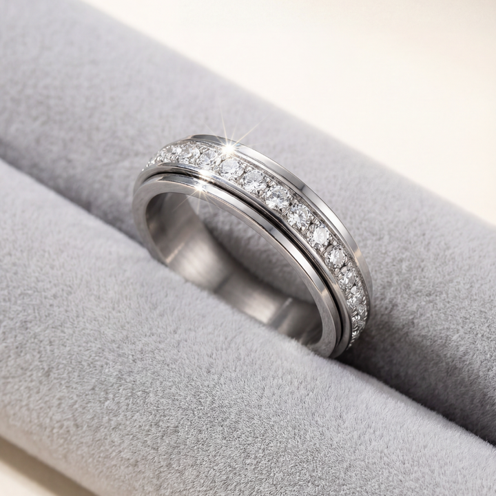 Eleganter Damen Spinner-Ring aus Titanstahl zum Stressabbau, Antistress-Schmuck für Entspannung im Alltag.