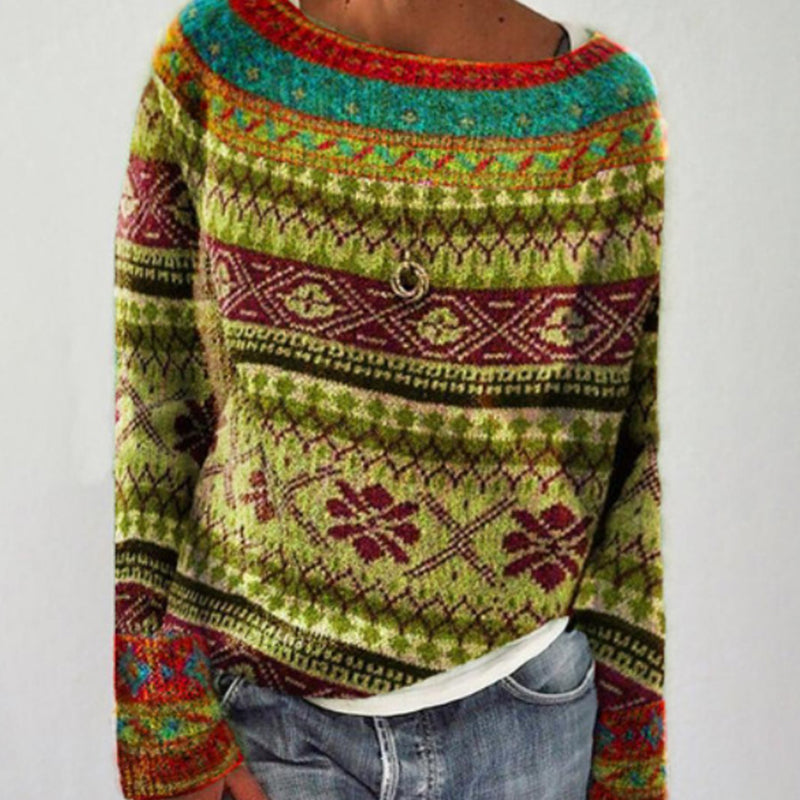 Eleganter Damen Vintage-Strickpullover für den Winter mit Rundhals. Gemütlicher, warmer Winterpullover für Damen.