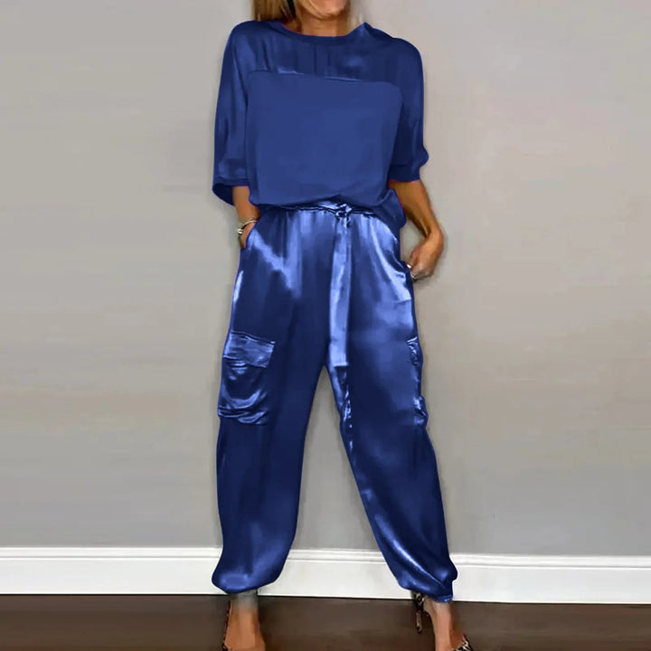 Damen Oberteil- und Hosen-Set, eleganter Zweiteiler. Bequeme loose fit Mode für stilvolle Damen, perfekt für Frühling/Sommer.