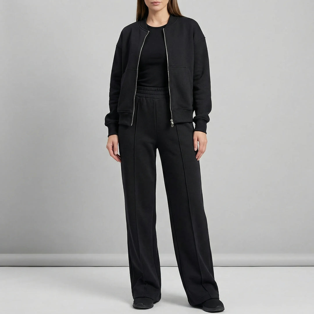 Damen Outfit-Set "Evie": Stilvolle Jacke & Hose im geraden Schnitt, perfekt für Herbstmode & Freizeit.