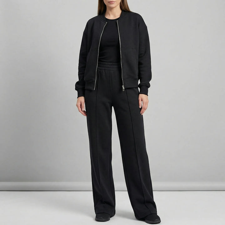 Damen Outfit-Set "Evie": Stilvolle Jacke & Hose im geraden Schnitt, perfekt für Herbstmode & Freizeit.
