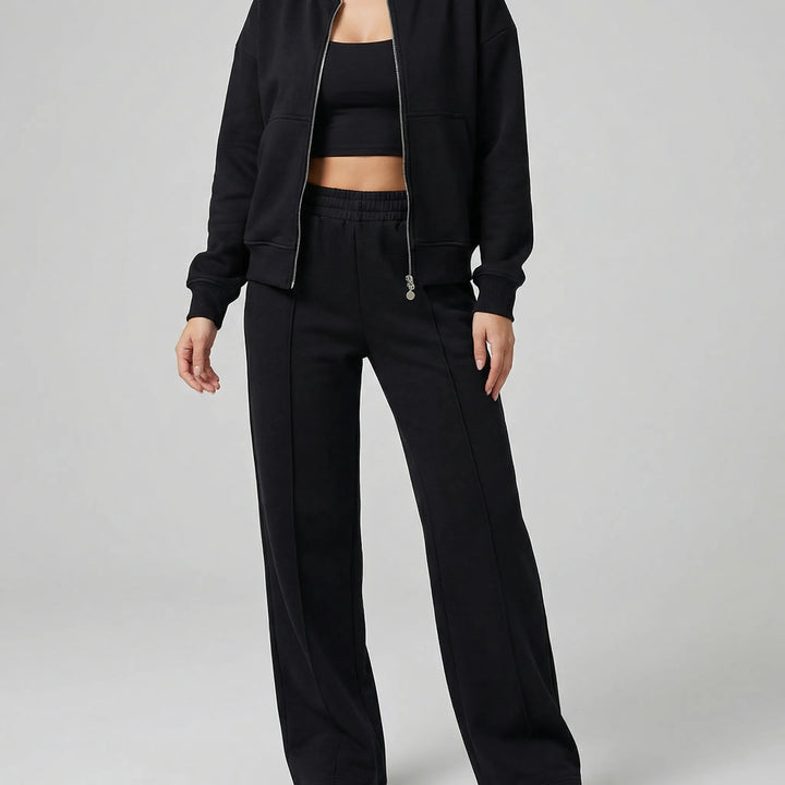 Komfortables Damen Hose & Jacke Set, gerader Schnitt, ideal als Business Casual oder edle Loungewear.