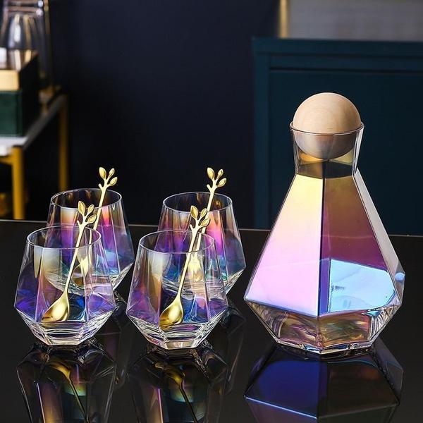 Luxuriöses Kristallglas-Set, handgefertigt, inklusive Krug, Gläser & passendem Serviertablett.