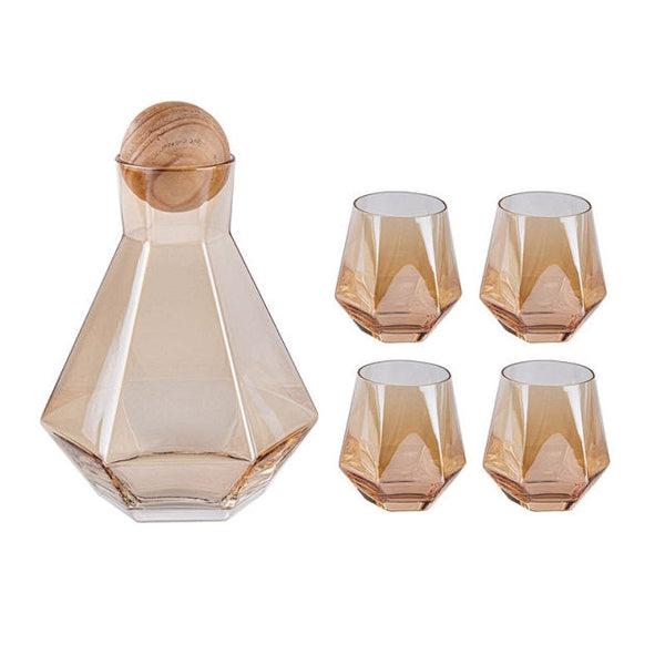 Hochwertiges Glas-Set für Wasser & Whiskey: Krug, Kristallgläser & edles Serviertablett.