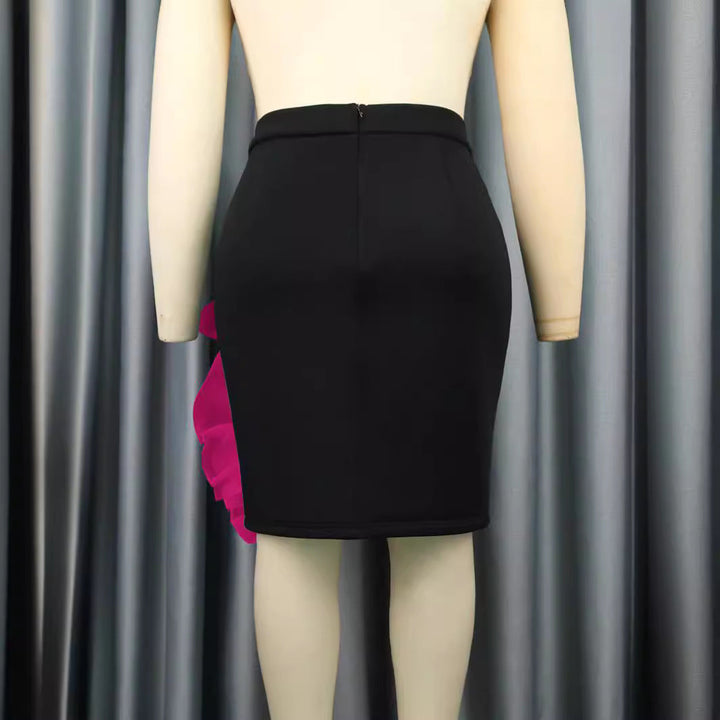 Modischer Damen Bleistiftrock mit eleganten Rüschen in Schwarz. Figurbetonter Rock, ideal für Sommer, Büro & Feste.