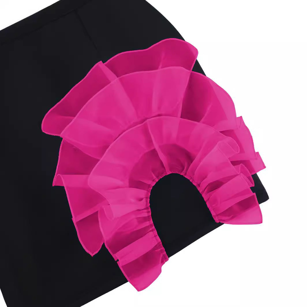 Schicker eleganter Damenrock, Bleistiftrock mit Rüschen in Schwarz. Figurbetontes Design für Business & Party.