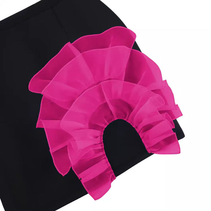 Schicker eleganter Damenrock, Bleistiftrock mit Rüschen in Schwarz. Figurbetontes Design für Business & Party.