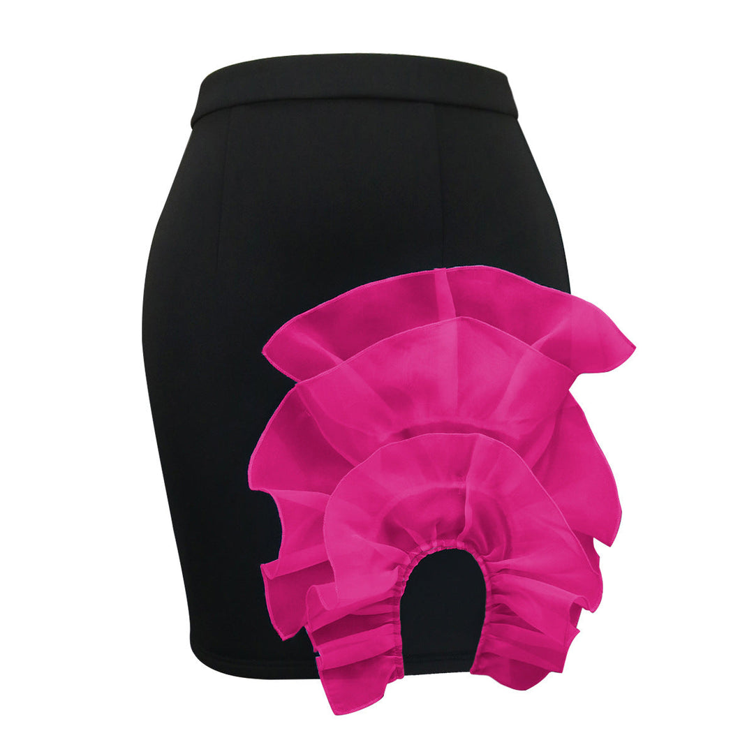 Damen Bleistiftrock schwarz, figurbetont mit feinen Rüschen. Eleganter Damenrock für bürotaugliche & festliche Mode.
