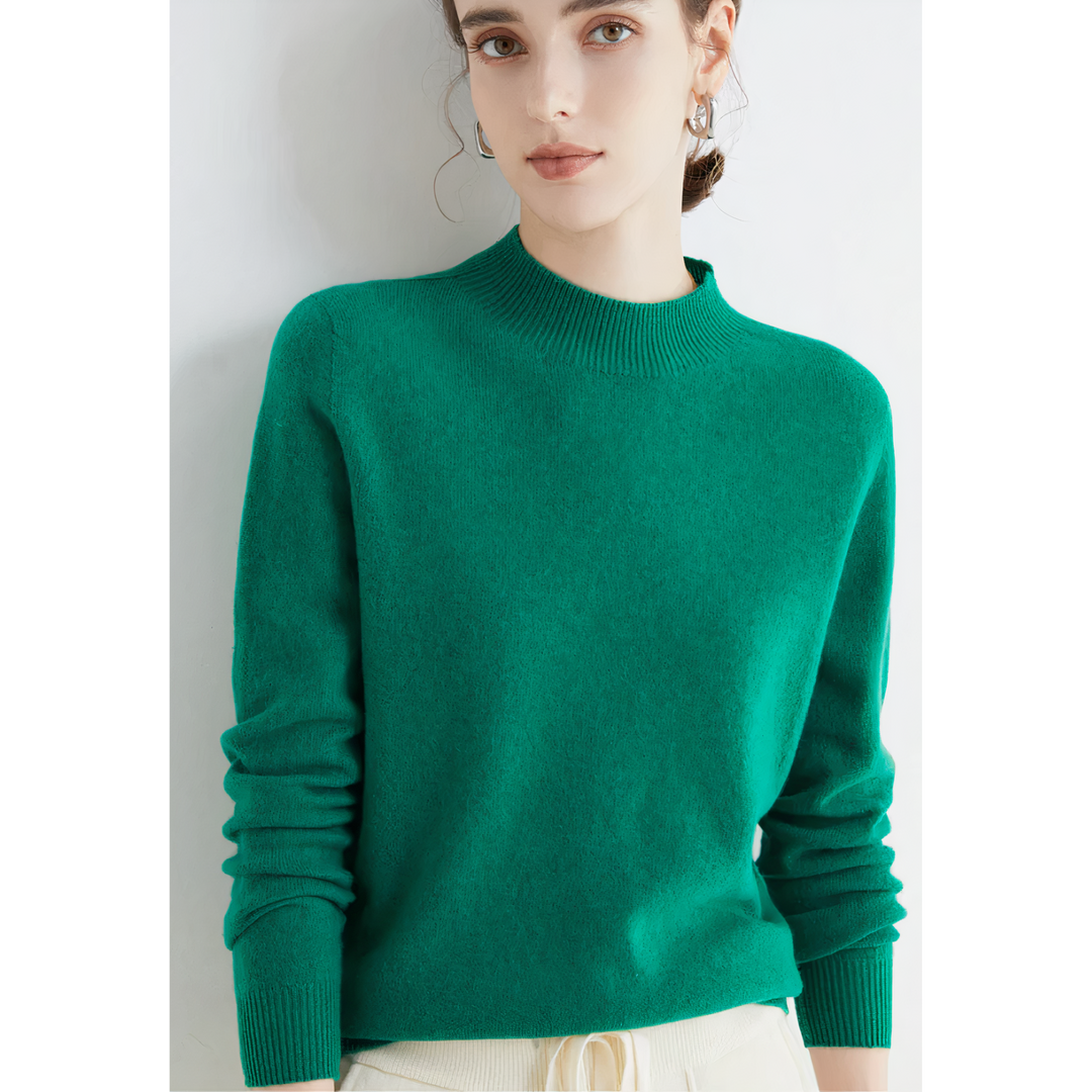 Modischer Damen Rollkragenpullover, elegant kombiniert für Freizeit und Büro im Herbst.