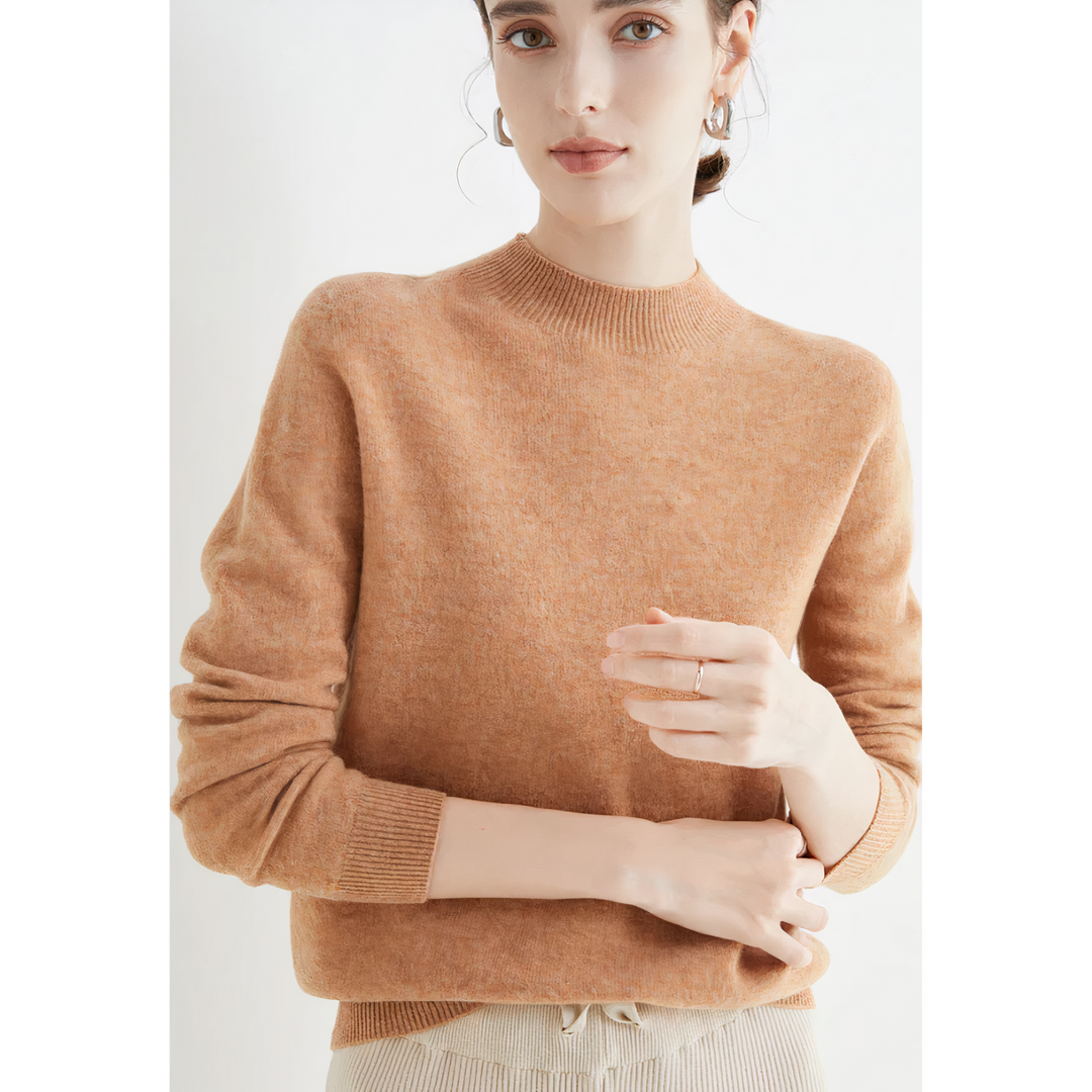 Gemütlicher Damen Herbstpullover für entspannte Tage. Warmer Strickpullover mit Halshoherkragen.