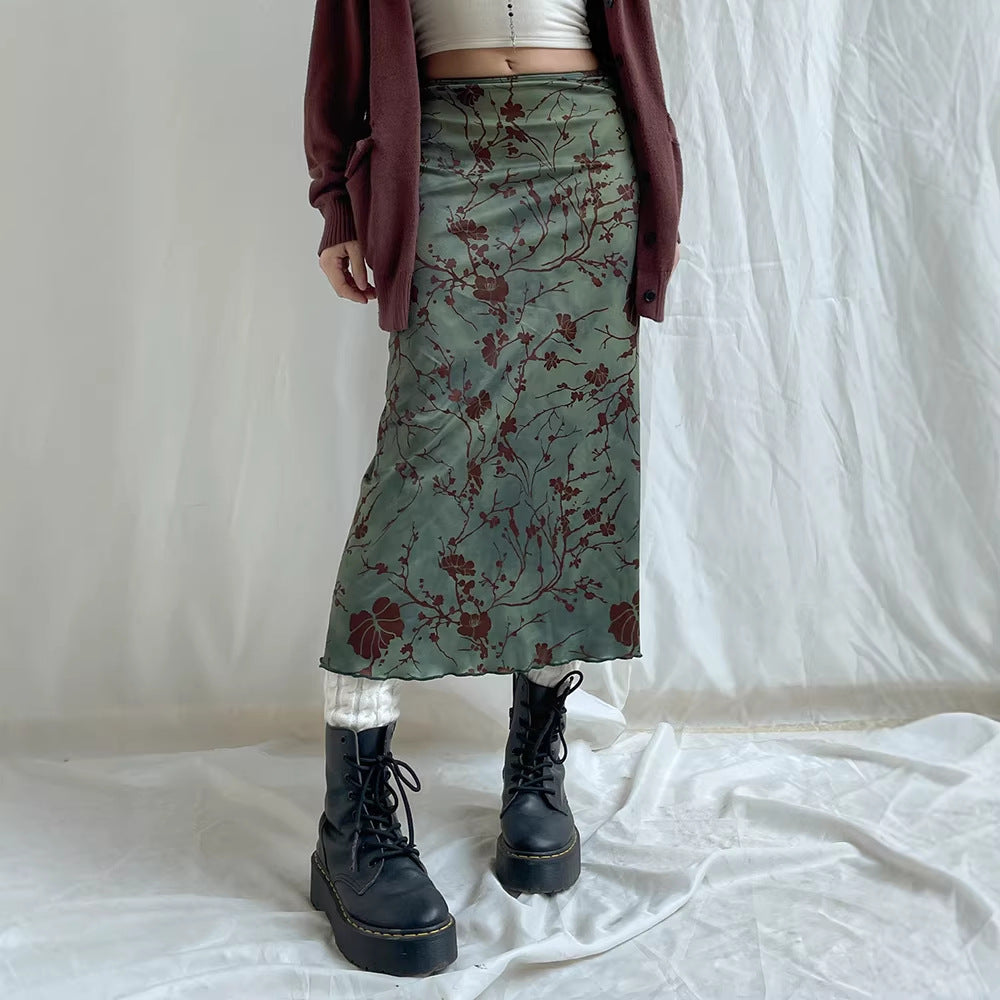 Eleganter grüner Damen Maxirock mit floralem Druck, perfekt für Frühling & Sommer, festliche Anlässe oder Freizeitmode.