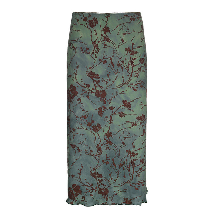 Eleganter Damen Maxirock in Grün mit floralem Druck, langer Sommerrock, stilvolle Frühlingsmode für jede Dame.