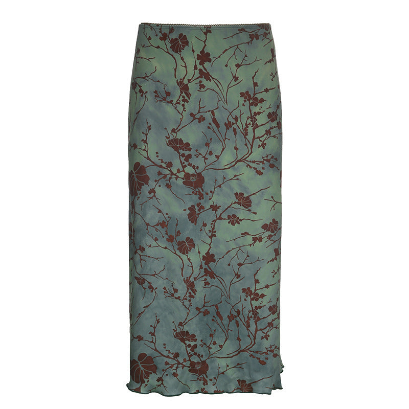 Femininer grüner Maxirock für Damen, mit stilvollem floralem Design, ein vielseitiges langes Kleidungsstück für Freizeit.
